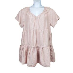 Madewell Womens Lorelei Dusty Blush Pink Linen Blend Tiered Mini Dress Size L